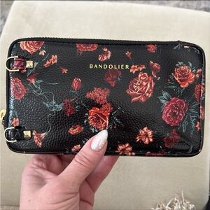 Floral Black Leather Wallet